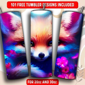 Oilpainting Fox Tumbler Wrap PNG, Fox 20 oz Skinny Tumbler Sublimation Design, Instant Download (+101 free Designs)