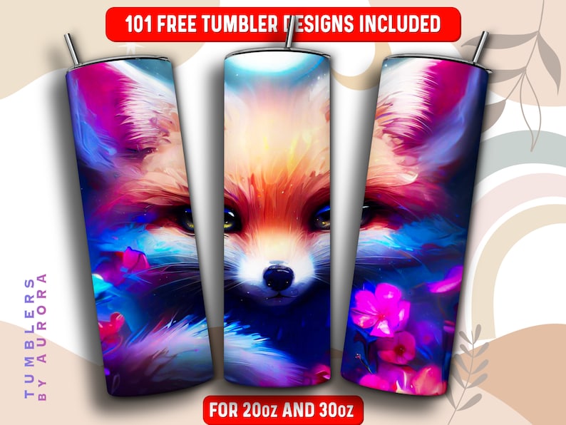 Oilpainting Fox Tumbler Wrap PNG Fox 20 Oz Skinny Tumbler - Etsy