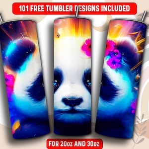 Oilpainting Panda Tumbler Wrap PNG, Panda 20 oz Skinny Tumbler Sublimation Design, Instant Download (+101 free Designs)