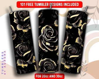 Black Roses Tumbler Wrap PNG, Black Roses 20 oz Skinny Tumbler Diseño de sublimación, Descarga instantánea (+101 diseños gratuitos)