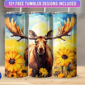 Moose Tumbler Wrap PNG, 20 oz Skinny Tumbler Wrap Sublimation Design, Instant Download (+101 free Designs)