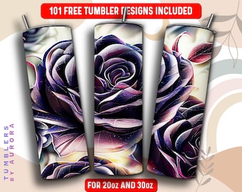 Black Roses Tumbler Wrap PNG, Floral Rose 20 oz Skinny Tumbler Diseño de sublimación, Descarga instantánea (+101 diseños gratuitos)