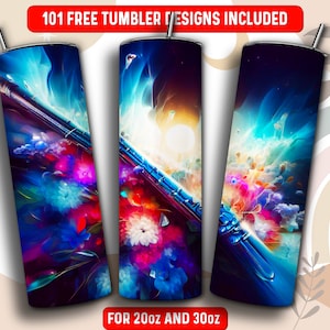 Oilpainting Flute Tumbler Wrap PNG, Music Instrument 20 oz Skinny Tumbler Sublimation Design, Instant Download (+101 free Designs)
