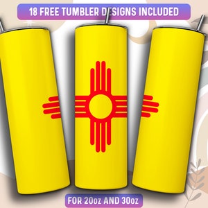 New Mexico Tumbler Wrap PNG, US State 20 oz Skinny Tumbler Sublimation Design, Téléchargement instantané (+101 modèles gratuits)