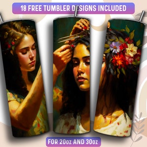 Hairdresser Tumbler Wrap PNG, Hairstylist 20 oz Skinny Tumbler Sublimation Design, Instant Download (+101 free Designs)