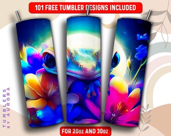 Oilpainting Gecko Tumbler Wrap PNG, Gecko 20 oz Skinny Tumbler Sublimation Design, Instant Download (+101 free Designs)