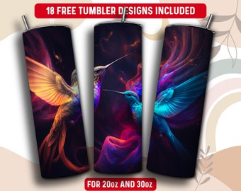 Hummingbird Tumbler Wrap PNG, 20 oz Skinny Tumbler Sublimation Design, Instant Download (+101 free Designs)
