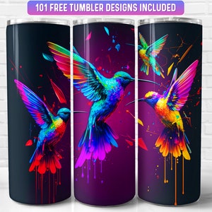 Hummingbird Tumbler Wrap PNG, 20 oz Skinny Tumbler Sublimation Design, Instant Download (+101 free Designs)