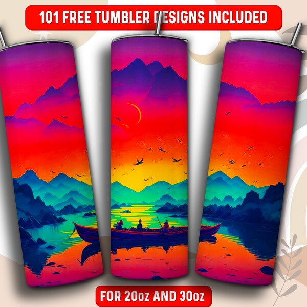 Mountain Tumbler Wrap PNG, Kanu Lake 20 oz Skinny Tumbler Sublimation Design, Instant Download (+101 free Designs)