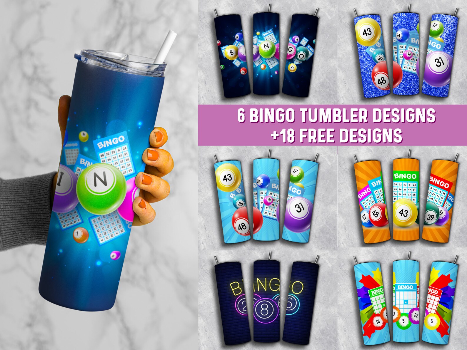 Bingo Tumbler Wrap Bundle PNG Bingo Bundle 20 Oz Skinny Etsy