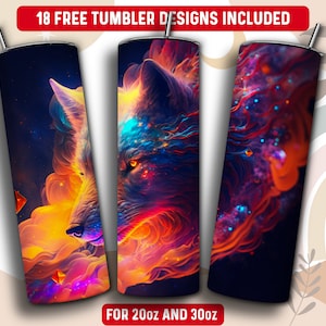 Wolf Tumbler Wrap PNG, Wolf 20 oz Skinny Tumbler Sublimation Design, Instant Download (+101 free Designs)