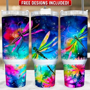 Dragonfly 40oz Tumbler Wrap PNG Design, Dragonfly 40oz Quencher Tumbler Sublimation Wrap, 40 oz Tumbler PNG, Instant Download