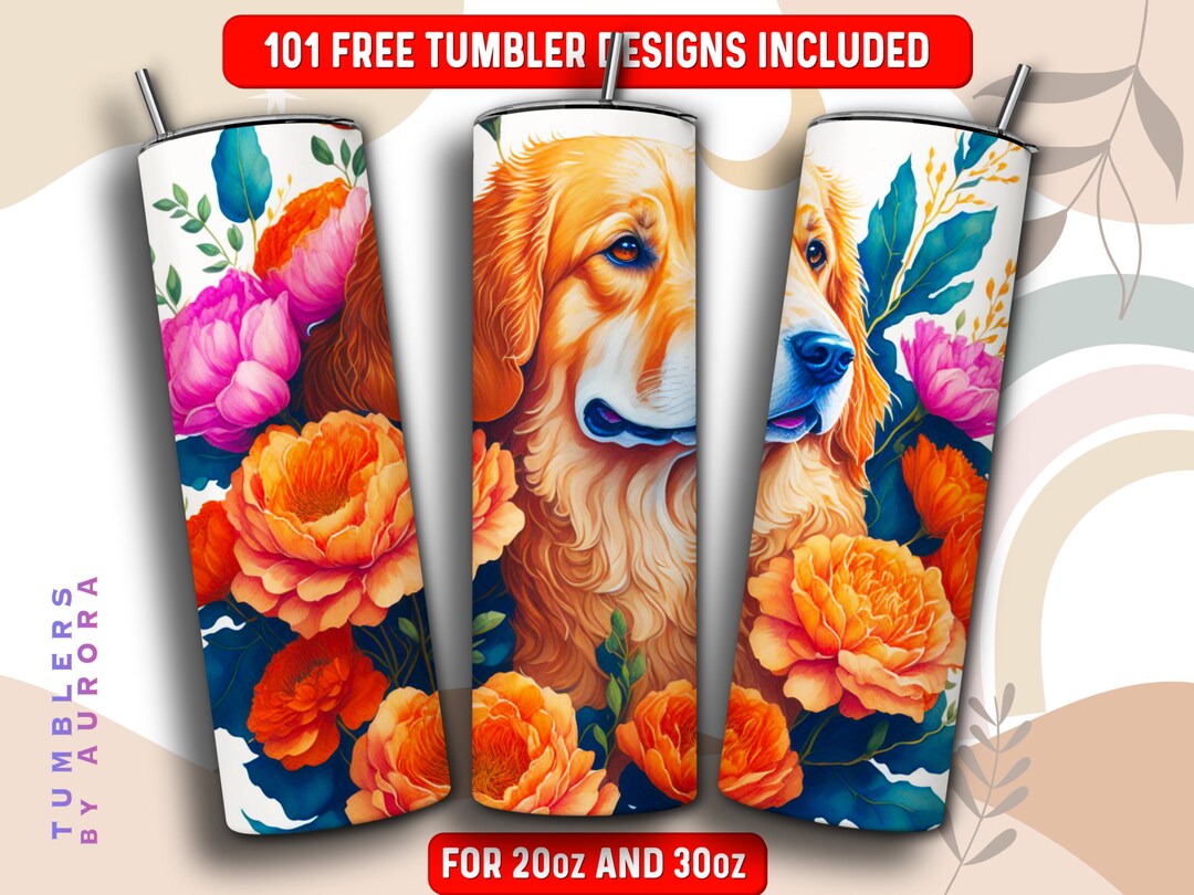Floral Golden Retriever Tumbler Wrap PNG, Dog 20 Oz Skinny Tumbler ...