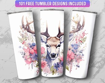 Deer Tumbler Wrap PNG, 20 oz Skinny Tumbler Wrap Sublimation Design, Instant Download (+101 free Designs)