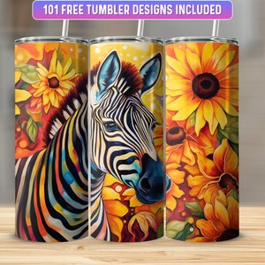 Zebra Tumbler Wrap PNG, 20 oz Skinny Tumbler Wrap Sublimation Design, Instant Download (+101 free Designs)