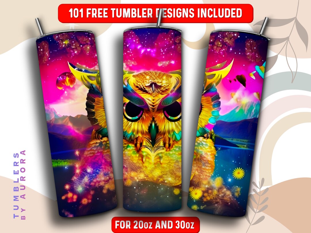 Neon Owl Tumbler Wrap PNG, Animal 20 Oz Skinny Tumbler Sublimation ...