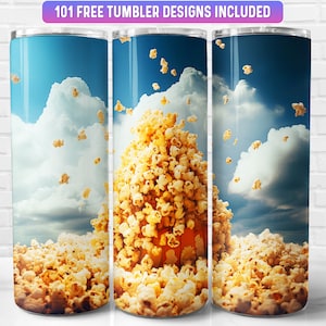 Popcorn Tumbler Wrap PNG, Popcorn 20 oz Skinny Tumbler Wrap Sublimation Design, Instant Download (+101 free Designs)