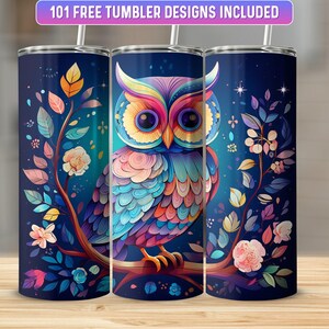 Owl Tumbler Wrap PNG, 20 oz Skinny Tumbler Wrap Sublimation Design, Instant Download (+101 free Designs)