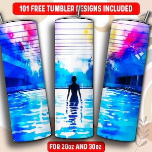 Swimming Tumbler Wrap PNG, Swimming 20 oz Skinny Tumbler Sublimation Design, Instant Download (+101 free Designs)