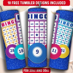 Bingo Tumbler Wrap PNG, Bingo 20 oz Skinny Tumbler Sublimation Design, Instant Download (+101 free Designs)