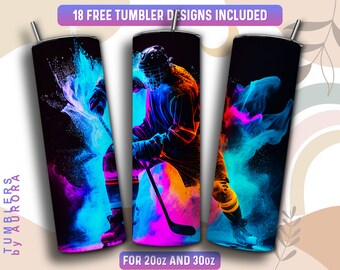 Ice Hockey Tumbler Wrap PNG, Ice Hockey Player 20 oz Skinny Tumbler Sublimation Design, Instant Download (+101 free Designs)