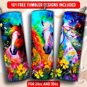 Horse Tumbler Wrap PNG, Horse Girl 20 oz Skinny Tumbler Sublimation Design, Instant Download (+101 free Designs)