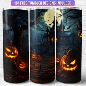 Halloween Tumbler Wrap PNG, Halloween 20 oz Skinny Tumbler Wrap Sublimation Design, Instant Download (+101 free Designs)