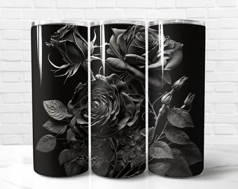 Black Roses Tumbler Wrap PNG, Black Rose 2024 Diseño de sublimación de vaso flaco de 20 oz, descarga instantánea (+101 diseños gratuitos)