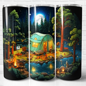 Camping Tumbler Wrap PNG, Camping 20 oz Skinny Tumbler Wrap Sublimation Design, Instant Download (+101 free Designs)