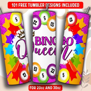 Bingo Tumbler Wrap PNG, Bingo 20 oz Skinny Tumbler Sublimation Design, Instant Download (+101 free Designs)