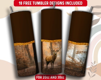 Deer Tumbler Wrap PNG, Hunting 20 oz Skinny Tumbler Sublimation Design, Instant Download (+101 free Designs)