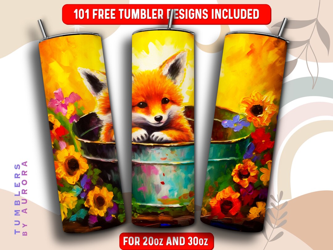 Fox Tumbler Wrap PNG, Fox 20 Oz Skinny Tumbler Sublimation Design ...