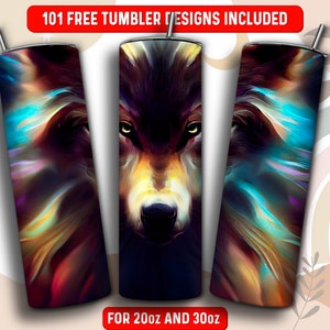 Wolf Tumbler Wrap PNG, Wolf 20 oz Skinny Tumbler Sublimation Design, Instant Download (+101 free Designs)
