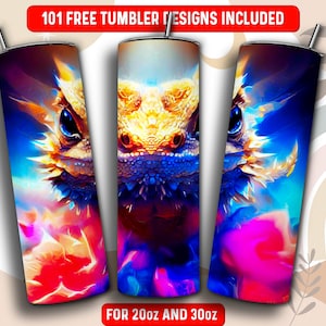 Oilpainting Bearded Dragon Tumbler Wrap PNG, Bearded Dragon 20 oz Skinny Tumbler Sublimation Design, Instant Download (+101 free Designs)