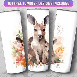 Kangaroo Tumbler Wrap PNG, 20 oz Skinny Tumbler Wrap Sublimation Design, Instant Download (+101 free Designs)