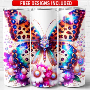 Butterfly Floral PNG, Butterfly Glitter 20 oz Skinny Tumbler Sublimation Design, Instant Download (+101 free Designs)