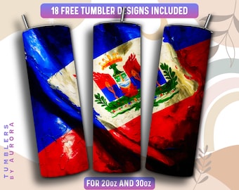Haiti Tumbler Wrap PNG, Haiti Flag 20 oz Skinny Tumbler Sublimation Design, Instant Download (+101 free Designs)
