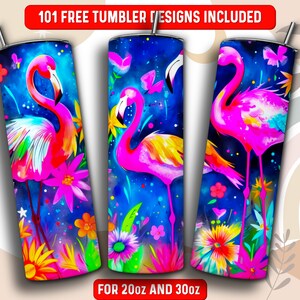 Flamingo Tumbler Wrap PNG, Animal 20 oz Skinny Tumbler Sublimation Design, Instant Download (+101 free Designs)