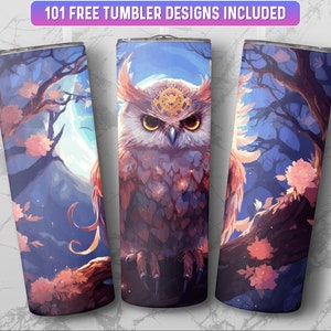 Owl Tumbler Wrap PNG, 20 oz Skinny Tumbler Wrap Sublimation Design, Instant Download (+101 free Designs)