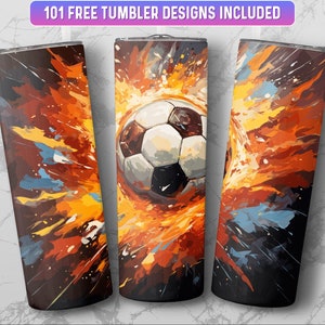 Soccer Tumbler Wrap PNG, 20 oz Skinny Tumbler Wrap Sublimation Design, Instant Download (+101 free Designs)