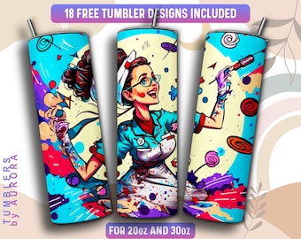 Nurse Tumbler Wrap PNG, Nurse Life 20 oz Skinny Tumbler Sublimation Design, Instant Download (+101 free Designs)