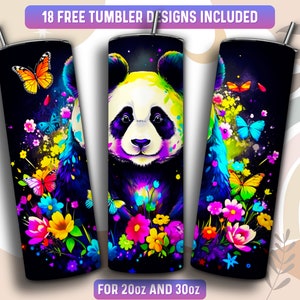 Panda Tumbler Wrap PNG, Panda 20 oz Skinny Tumbler Sublimation Design, Instant Download (+101 free Designs)