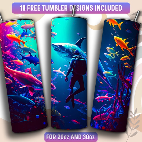 Diving Tumbler Wrap PNG, Diver 20 oz Skinny Tumbler Sublimation Design, Instant Download (+101 free Designs)