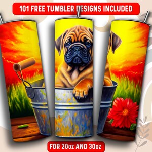 Cute Bullmastiff Tumbler Wrap PNG, Dog 20 oz Skinny Tumbler Sublimation Design, Instant Download (+101 free Designs)