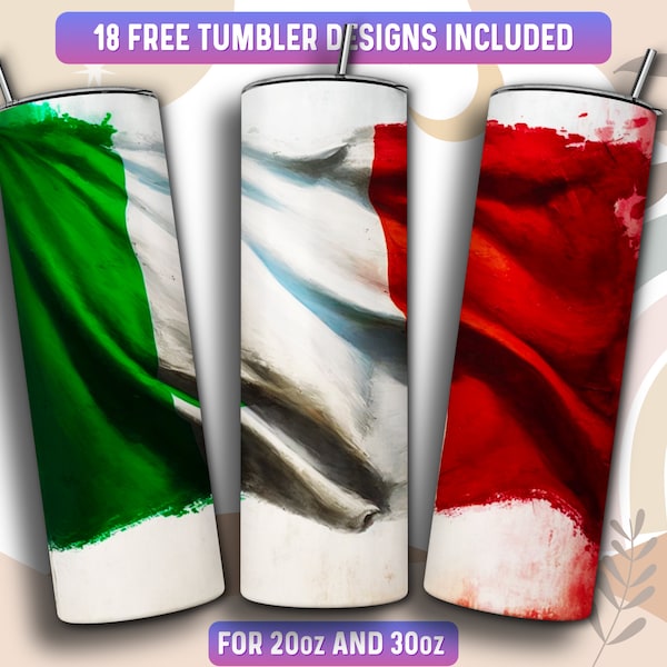 Italy Tumbler Wrap PNG, Italian 20 oz Skinny Tumbler Sublimation Design, Instant Download (+101 free Designs)
