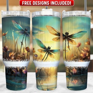 Dragonfly 40oz Tumbler Wrap PNG Design, Dragonfly 40oz Quencher Tumbler Sublimation Wrap, 40 oz Tumbler PNG, Instant Download