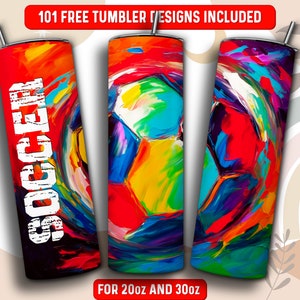 Soccer Tumbler Wrap PNG, Soccer 20 oz Skinny Tumbler Sublimation Design, Instant Download (+101 free Designs)