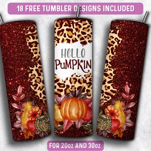 Fall Tumbler Wrap PNG, Autumn Hello Pumpkin 20 oz Skinny Tumbler Sublimation Design, 20oz and 30oz Tumbler PNG, Instant Download