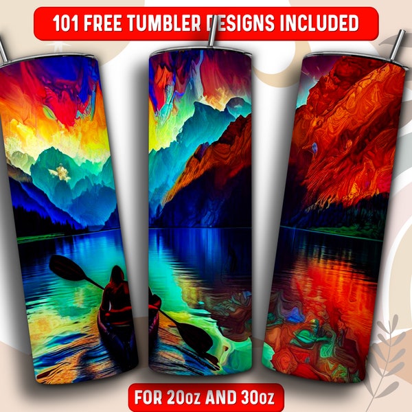Kanu Mountains Tumbler Wrap PNG, Lake 20 oz Skinny Tumbler Sublimation Design, Instant Download (+101 free Designs)