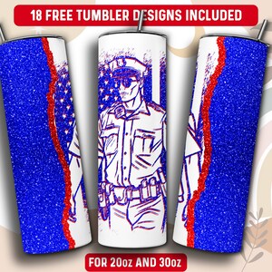 Police Tumbler Wrap PNG, Police Officer 20 oz Skinny Tumbler Sublimation Design, Instant Download (+101 free Designs)